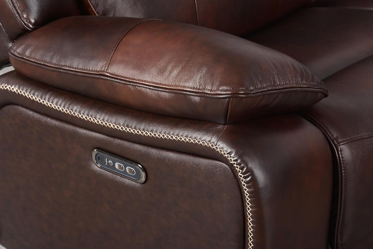 Abbyson Living Vanessa Top Grain Leather Power Reclining Sectional, Brown F71472