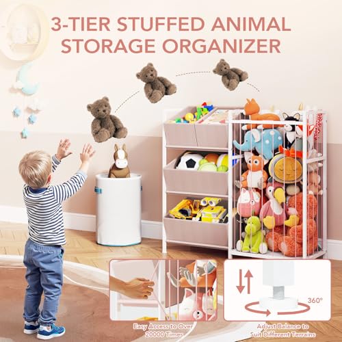BBLIKE Stuffed Animal Storage Organizer with 4 Removable Bins, Pink D671279