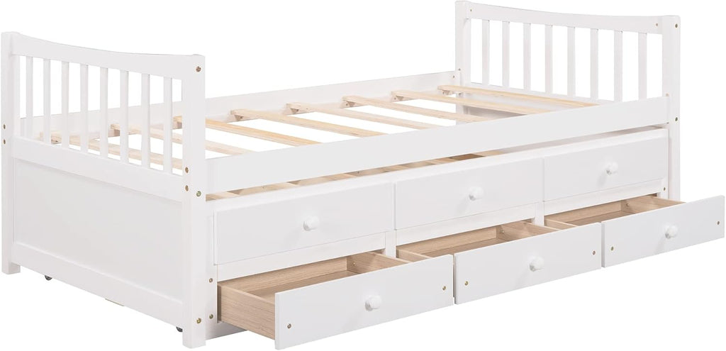 Harper & Bright Designs Twin Daybed with Trundle and Storage Drawers, White N417