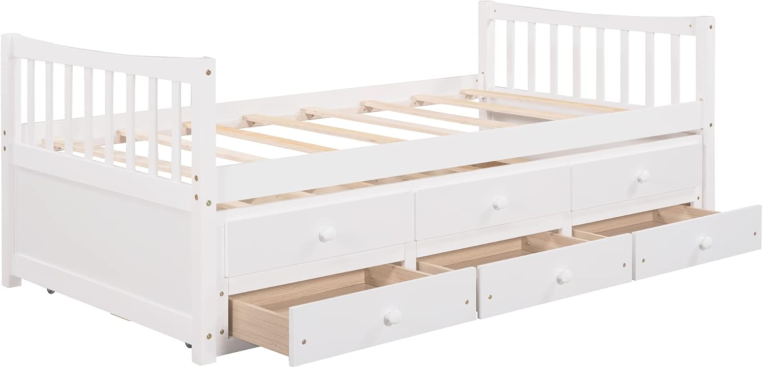 Harper & Bright Designs Twin Daybed with Trundle and Storage Drawers, White N417