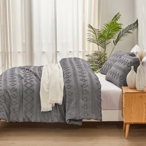 Boho Comforter Set King, White Ivory Fluffy 3 PCS Bedding O7580