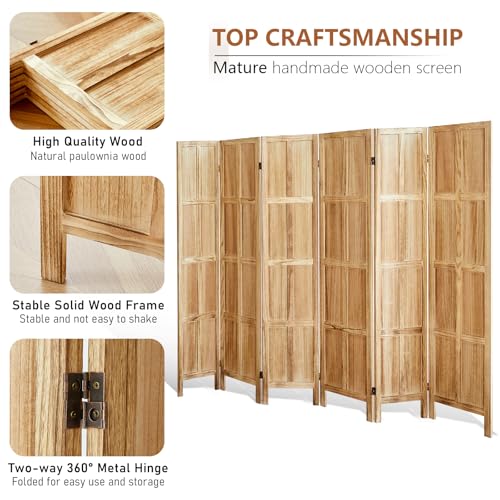 Wood Room Divider 4 Panel, 5.6 FT Tall Folding Privacy Screen, Retro White K4688