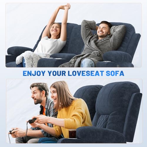 YONISEE Fabric Loveseat Recliner with Storage Console and USB Ports, Grey H759