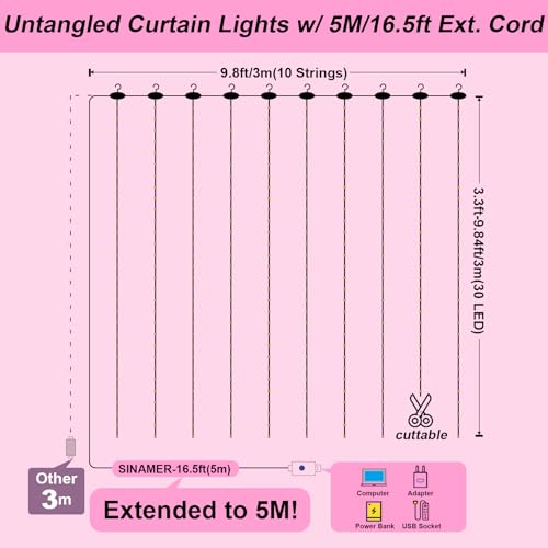600LED Curtain Lights for Bedroom, Warm White, 8 Modes Y367582