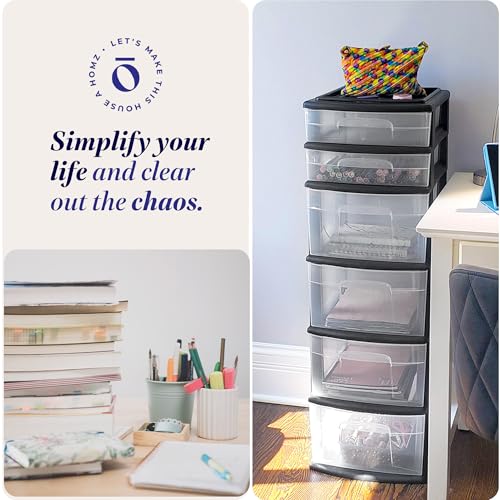 HOMZ Drawer Tower 6-Tier Clear Plastic Storage Organizer Cart, White Frame M699167