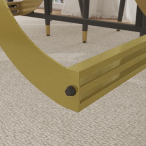 Modern Rectangle Marble Dining Table 63" White with Gold Trestle Pedestal J573458