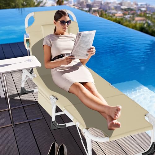 Portable Folding Camping Cot, Adjustable Reclining Chaise with Pillow U54731