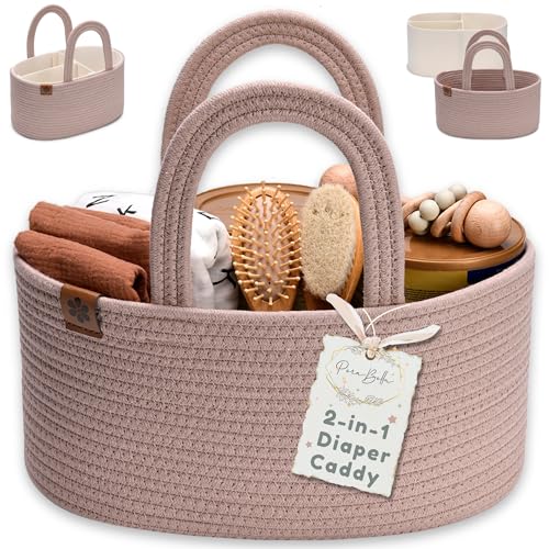 PeraBella Baby Diaper Caddy Organizer Girl, Nursery Storage Rope Basket D474