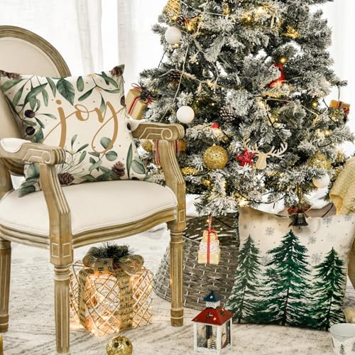 AVOIN colorlife Merry Christmas Trees Snowflake Throw Pillow Covers 18 x 18 Inch Set of 4 R125029