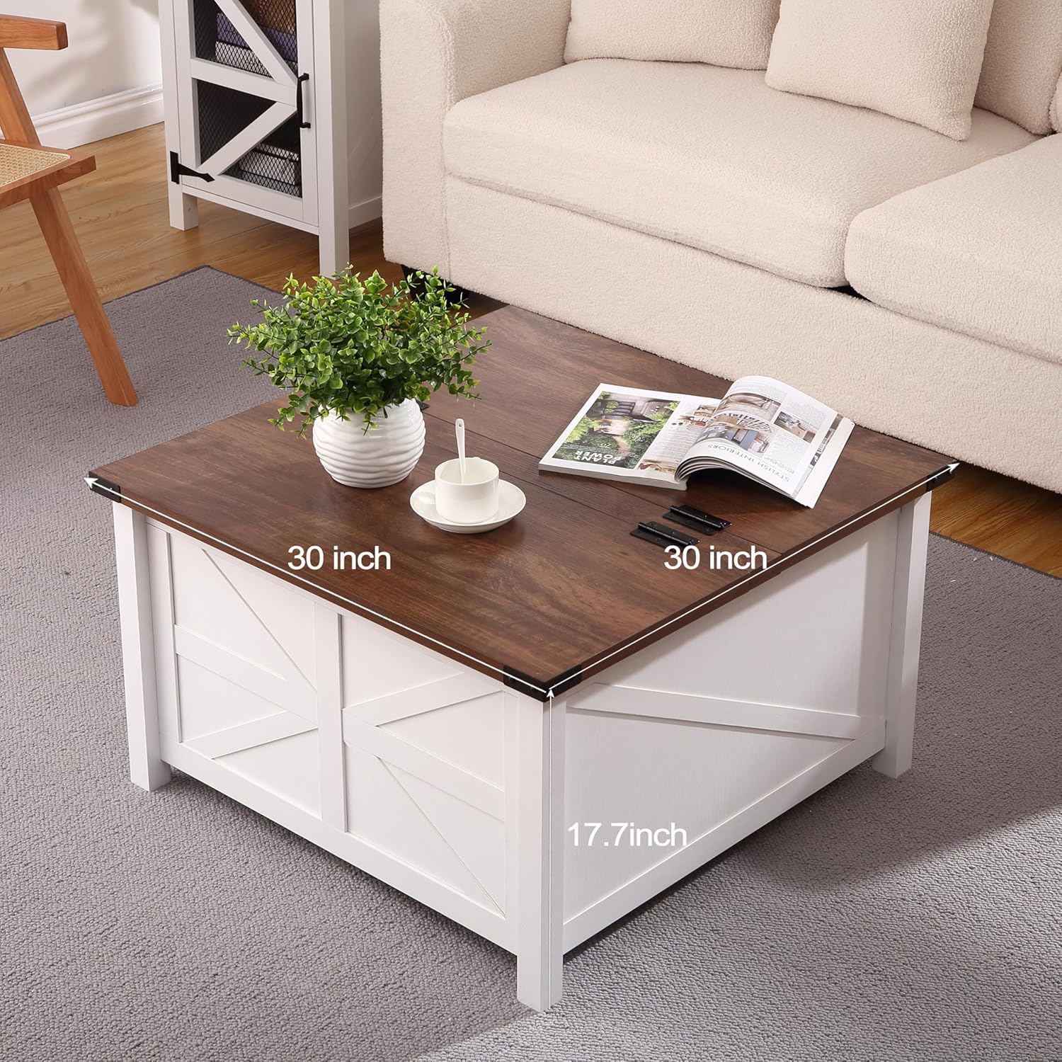 Farmhouse Square Coffee Table with Hidden Storage W430