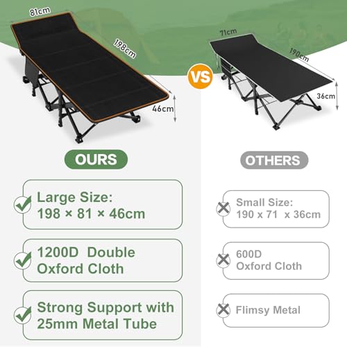 ABORON Oversized Folding Camping Cot for Adults, Double Layer 1200D, with Mat & Carrying Bag S2407