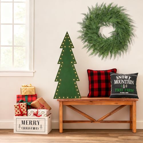 Lush Christmas Wreath with Red Berries 24 inch Faux Cedar for Front Door P46434