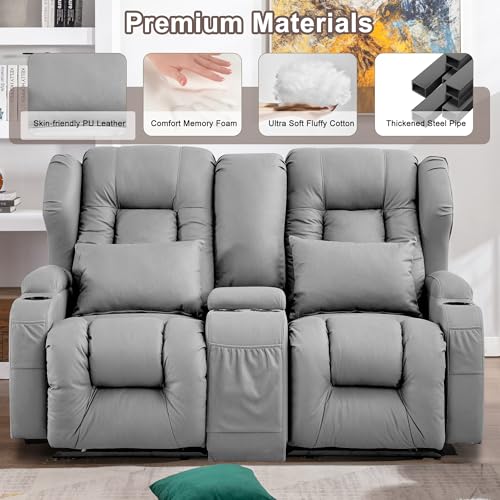 Loveseat Recliner Sofa with Console and Cup Holders, Beige Y4706