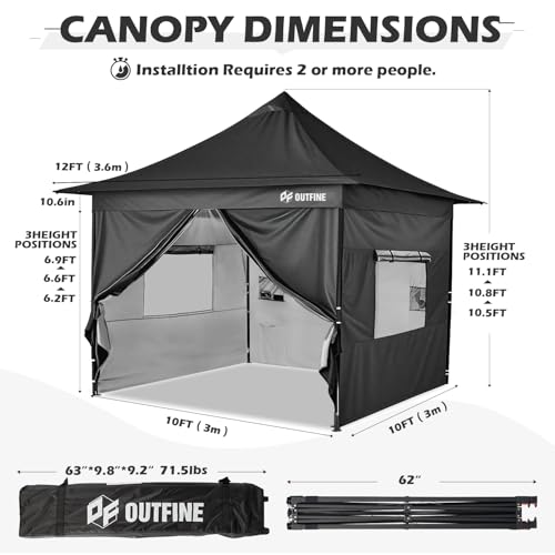 OUTFINE Heavy Duty 10x10 Pop Up Canopy Tent with 3 Side Walls, White Q980400
