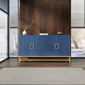 59.8" Retro Style Accent Storage Cabinet with 4 Doors and Rectangular Metal Handles and Legs, Wooden Buffet Sideboard Adjustable Shelves for Kitchen, Living Room and Dining Room (Navy)