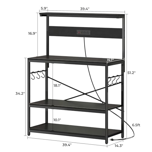 SUPERJARE Kitchen Bakers Rack with Power Outlet, Coffee Bar Table, Rustic Brown W637
