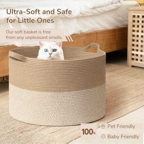 INDRESSME Large Cotton Rope Storage Basket with Handles, 90L Grey R37552