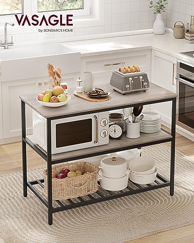 VASAGLE Kitchen Island with 3 Shelves, 47.2 Inches, Rustic Brown and Black W99569