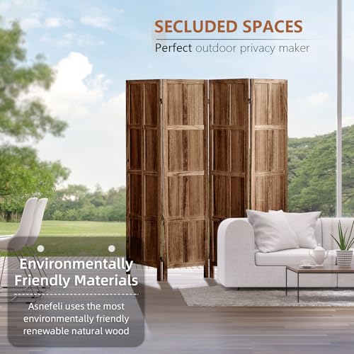 Wood Room Divider 4 Panel, 5.6 FT Tall Folding Privacy Screen, Retro White K4688