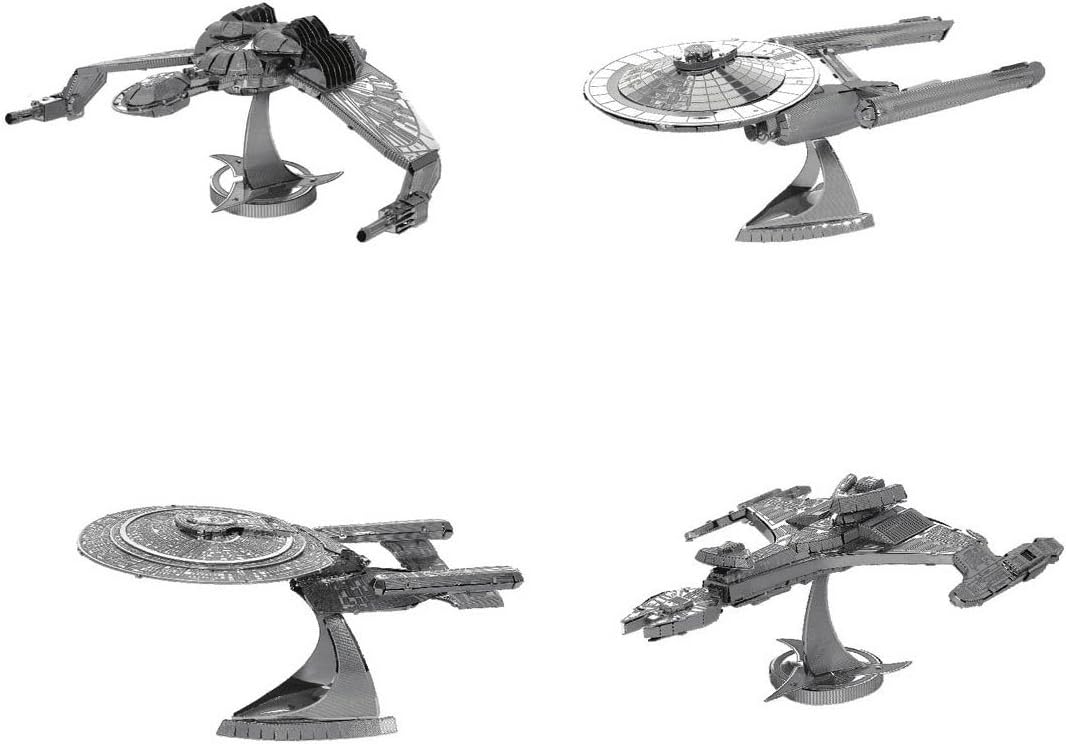Metal Earth 3D Model Kits - Star Trek Set of 4 - USS Enterprise NCC-1701D - Klingon Vor'Cha Class - Klingon Bird-of-Prey - USS Enterprise NCC-1701