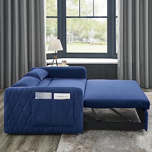 Velvet Pull Out Sofa Bed with Reclining Backrest, Black M434