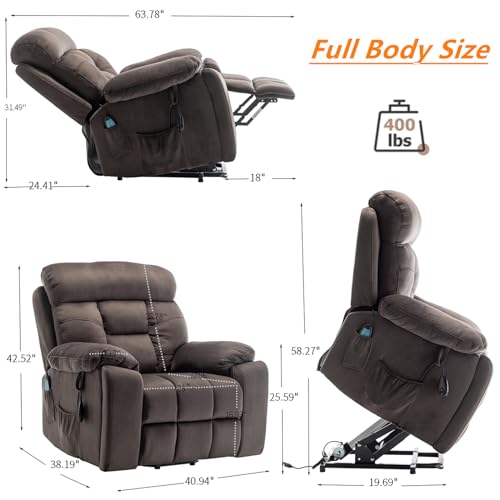 Lift Chair Recliner with Massage and Heat, Heavy Duty for Seniors, Brown V12888