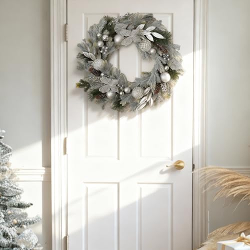 DecorbyHannah 24" Pre-Lit Pink Christmas Wreath with Ornaments Z91208
