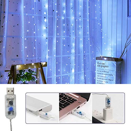 300 LED Curtain Christmas String Lights with Remote Control USB Power for Bedroom Home Decor K9828