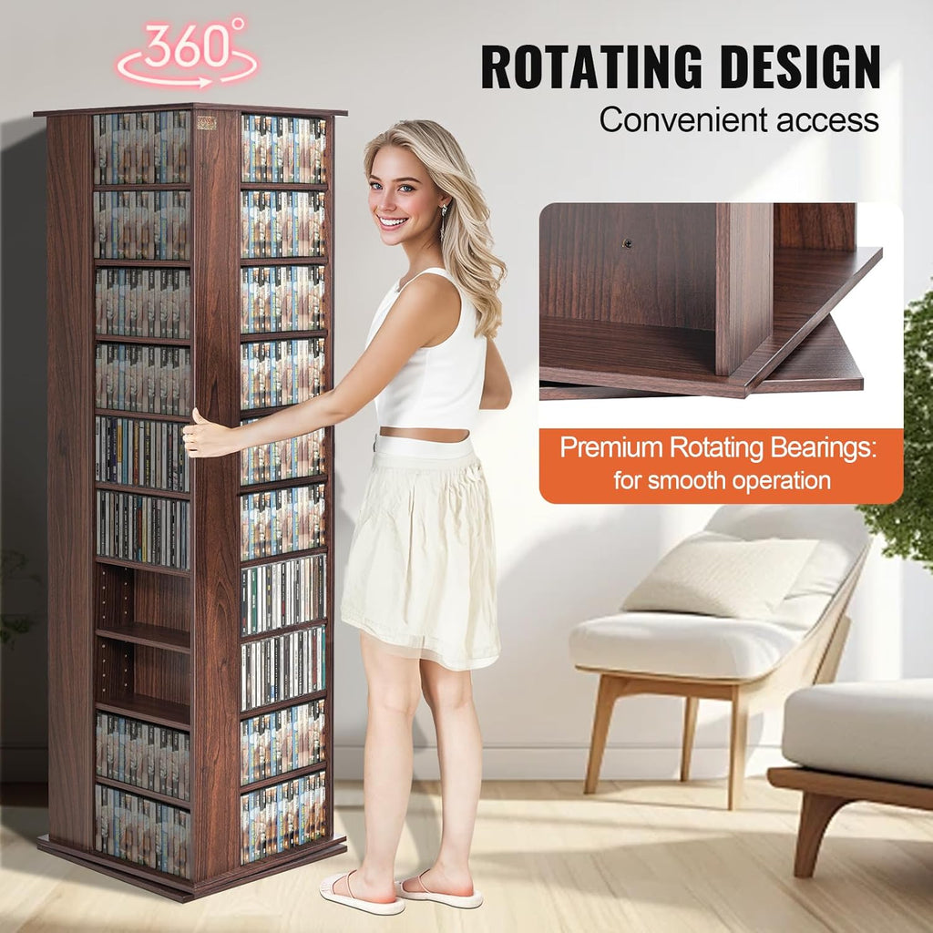 VEVOR Media Storage Cabinet Rotating Media Tower Holds 1040 CDs Espresso L606496