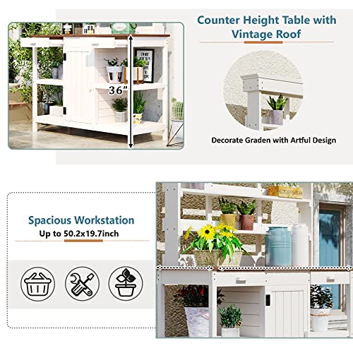 Merax 66" Outdoor Farmhouse Wooden Potting Bench Table with 2 Drawers and Cabinet, Brown U7933