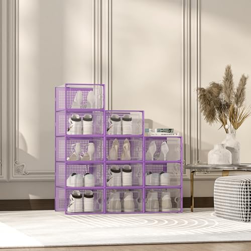 Kuject X-Large Clear Plastic Stackable Shoe Storage Boxes, 12 Pack, Blue Y142131