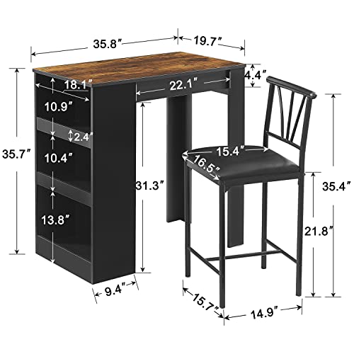 VECELO Small Bar Table and Chairs with Stools, Gray S8817