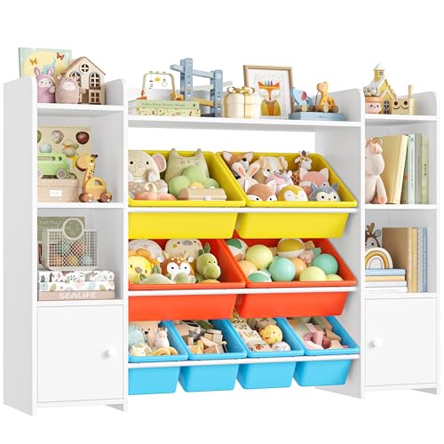 FOTOSOK 55" Toy Storage Organizer with 8 Bins and Bookshelf, Pink J681345