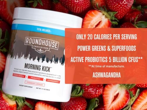 ROUNDHOUSE PROVISION Morning Kick Zero Sugar Greens Superfood Powder, Strawberry Lemonade, 30 Servings Z781093