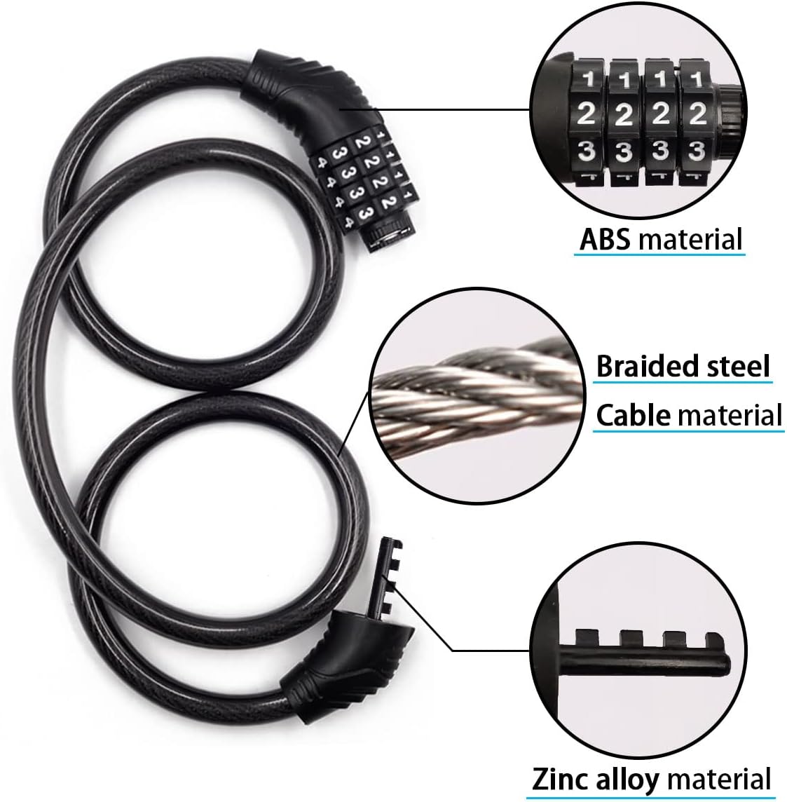 4 Digit 3FT Resettable Bike Lock Cable for Bicycle & Scooter Y797