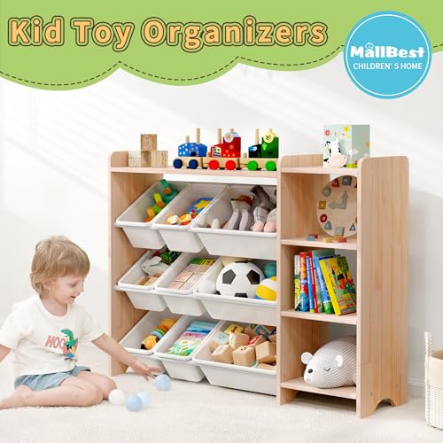 MallBest 4-Tier Kids' Toy Storage Organizer Shelf with 9 Plastic Bins F1027