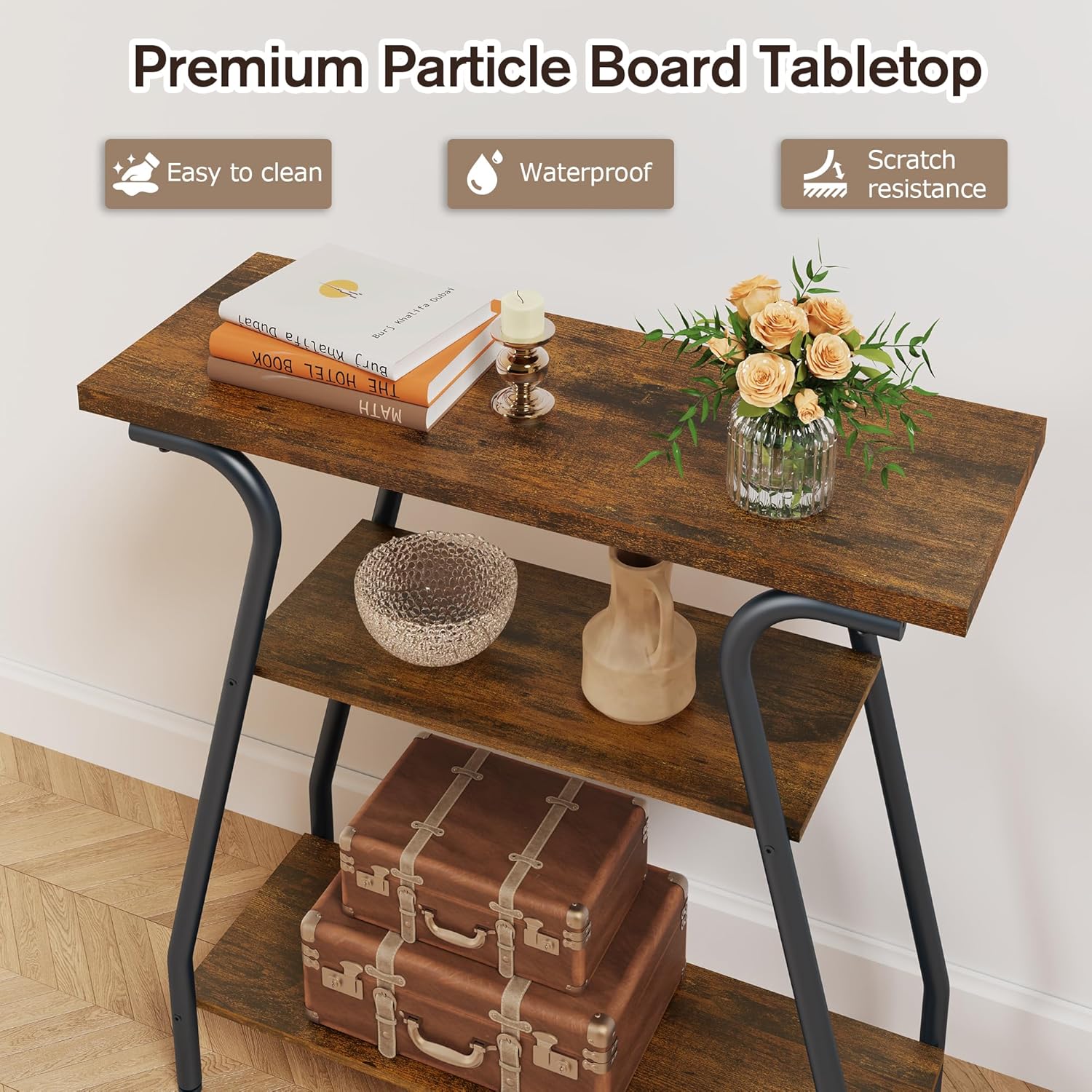Narrow Console Table 3 Tier Entryway Table with Storage Shelves Industrial Farmhouse Sofa Table Q853033