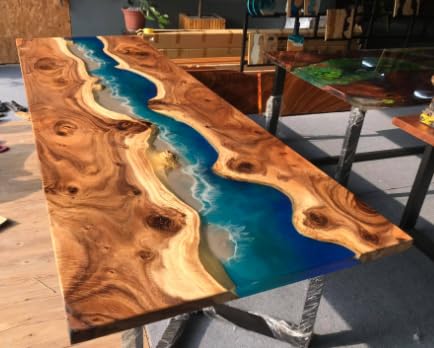 Live Edge Epoxy Dining Table with River Wave Look U56987