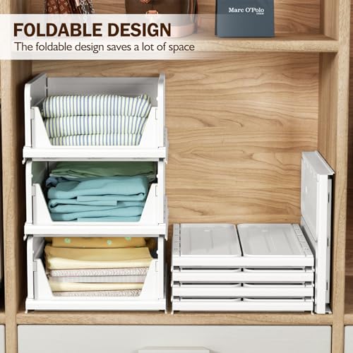 CTSNSLH 5 Pack Folding Closet Organizers Storage Box, Stackable Bins, White B5705