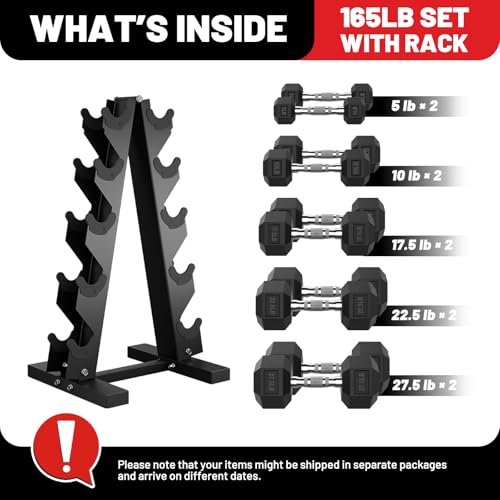 PAPABABE Hex Dumbbell Set with Rack, Rubber Coated, 60-550lb Z952579