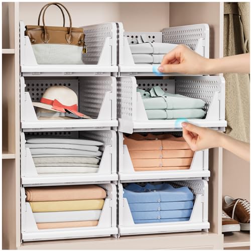 5 Pack Stackable Closet Storage Basket, Foldable Organizer, White M149842