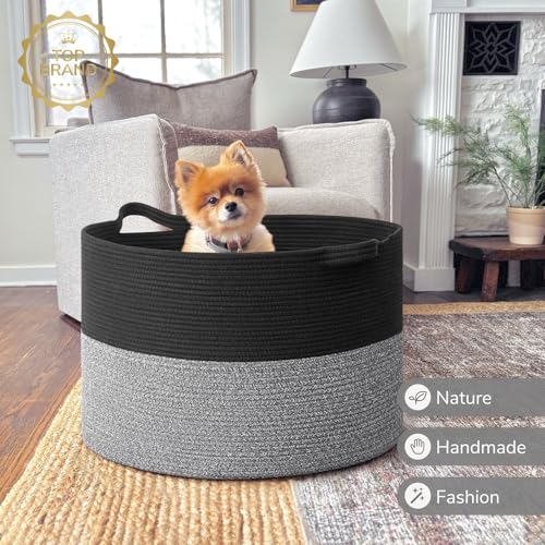 INDRESSME Large Cotton Rope Storage Basket with Handles, 90L Grey R37552