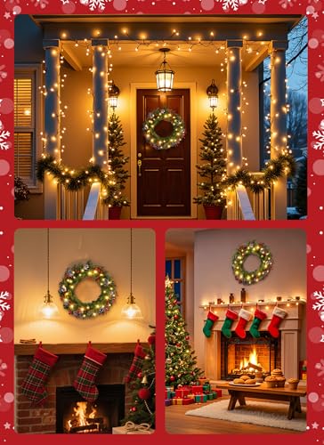 Brightown 24 Inch Pre-Lit Artificial Christmas Wreath with Pine Cones & Berries L37024
