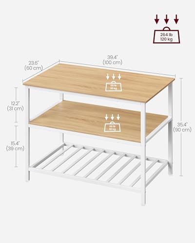 VASAGLE Kitchen Island with 3 Shelves, 47.2 Inches, Rustic Brown and Black W99569