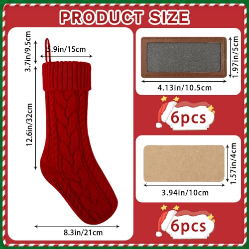 6 Pack Personalized Christmas Stockings 18in Knitted with Leather Patches Red and White F78226