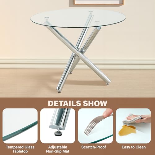 Round Glass Dining Table Set for 4 with Clear Acrylic Chairs N7123
