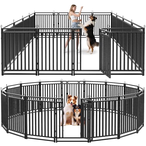 Dog Fence Outdoor Indoor, 40" Inch Height 16 Panels Dog Playpen for Large/Medium/Small Dogs Metal Dog Pen for Yard Camping and RV | Black-Silver
