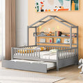 House Bed with Storage Shelf,Wooden Bed Frame with Full-length Guardrail for Bedroom, No Box Spring Needed (Pink, Full Size House Bed with 2 Drawers)