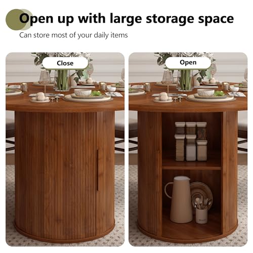 47 inch Round Dining Table with Storage Shelf (Walnut) N502088