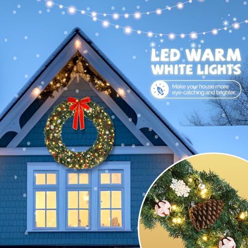 VINGLI 48 Inch Pre-lit Artificial Christmas Wreath with 150 LED Lights T885